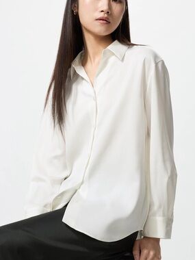 Uniqlo White Satin Button Down Blouse